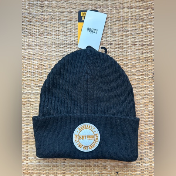 NWT Black Carhartt One Size Knit Cuffed Craftsman Patch Beanie OS - Picture 1 of 4